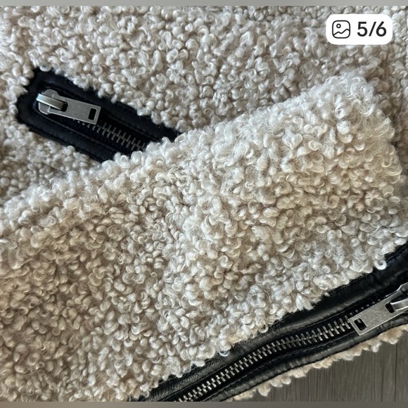 Zara Woman Cream Faux Shearling with Sheep Leather Accents Coat - Picture 4 of 10